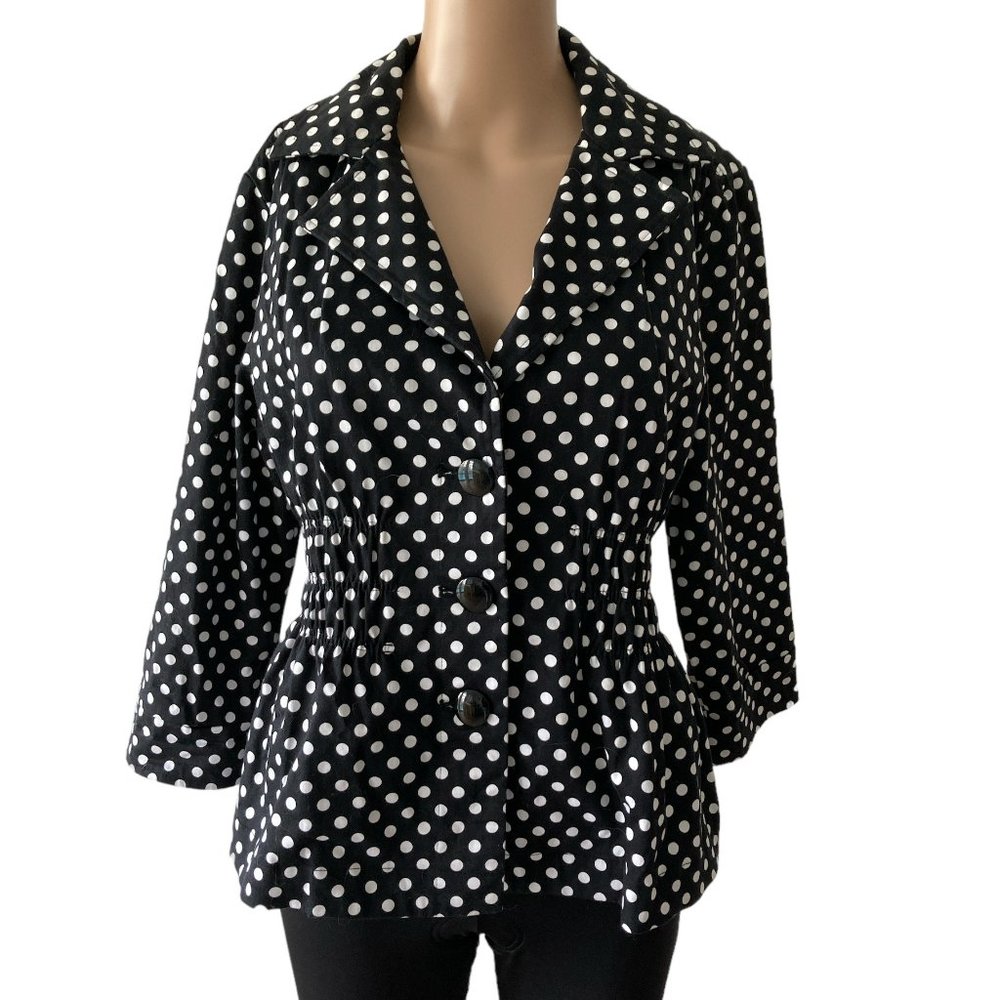 Joan Rivers Polka Dot Cinched Size 12 Blazer Jacket